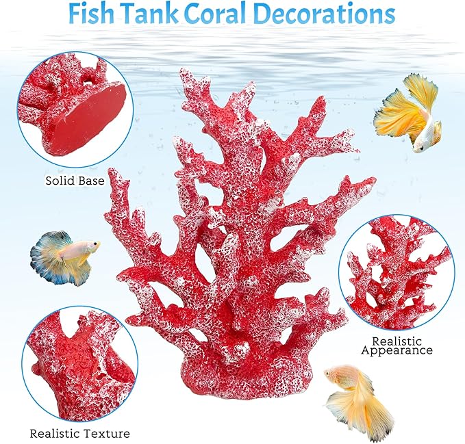 PINVNBY Aquarium Coral Decorations Artificial Coral Reef Decor Resin Fish Tank Plants Ornament Fish Tank Accessories for Aquarium Landscape (Red)