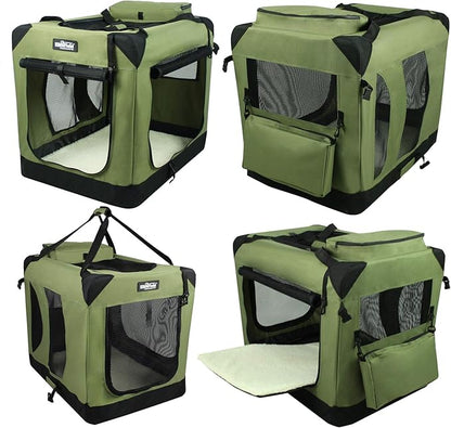 EliteField 3-Door Folding Soft Dog Crate with Carrying Bag and Fleece Bed (2 Year Warranty), Indoor & Outdoor Pet Home (24" L x 18" W x 21" H, Sage Green)