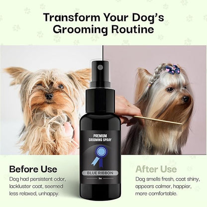 605Products Premium Dog Cologne & Odor Eliminator - Long Lasting Puppy Perfume, Deodorant & Grooming Spray with Essential Oils, (2oz) Blue Ribbon