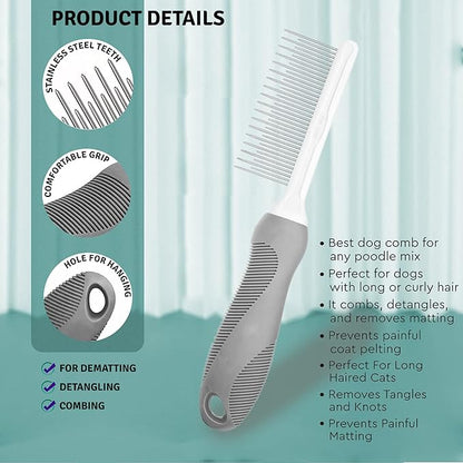 SKYPIA Dog & Cat Combs For Home Grooming Massage Kit  2-IN-1 Detangler Brush with Massaging Shell Comb For Long & Curly Hair, Removes Knots, Mats and Tangles Pet Hair Remover Soft Dematting and Deshedding For Dog Puppy Rabbit (Blue, 2 Pcs)