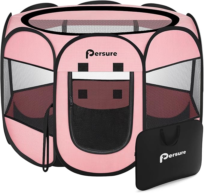 Dog Cat Playpen Indoor Outdoor for Puppy Pet Dogs Cat Recovery After Surgery, Dog Tent Crates Cage Indoor/Outdoor, Portable Pop Up Dog Kennel with Carrying Case for Travel (Premium Pink, Medium)