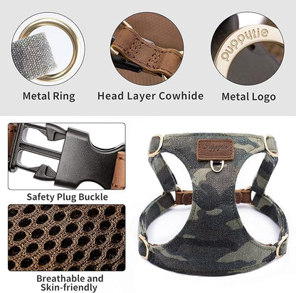 Dog Harness, No Pull Dogs Harness and Multi-Function Leash Set for Medium Dogs Easy Walk Everyday Adjustable Soft Dog Vest Harness Fashionable Dog Accessories Camouflage Blue-L