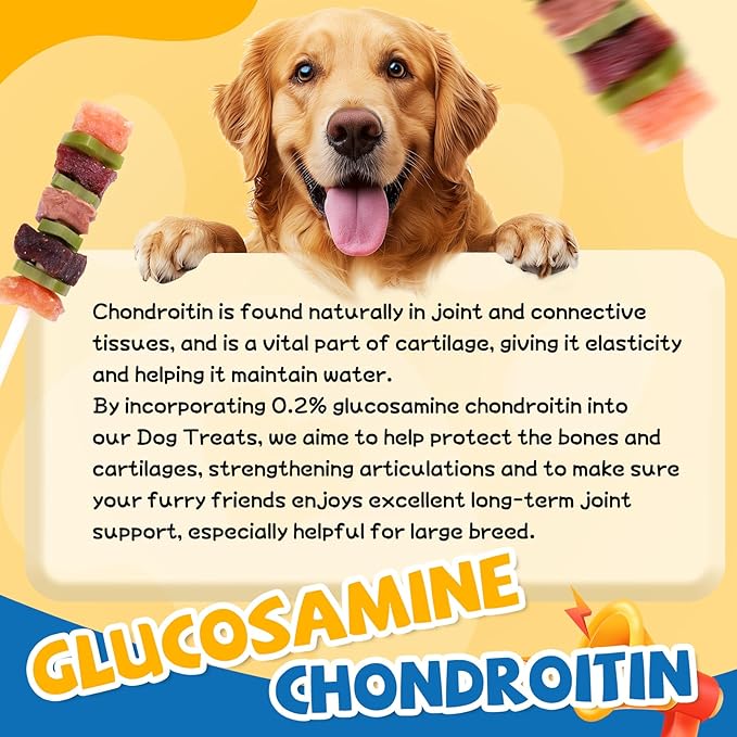 Dog Treats, Multi-Flavored Dog Kabobs Treats, High Protein Dog Chews w/Glucosamine Chondroitin, Made with Real Chicken, Duck, Beef, Rabbit, Salmon