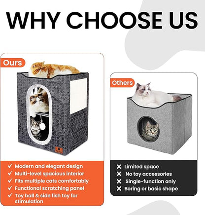 Cat Cave Bed  Cozy Cat House & Hideaway, Kitten Bed, Cat Cube, Large Cat Bed, Indoor Cat Houses & Condos