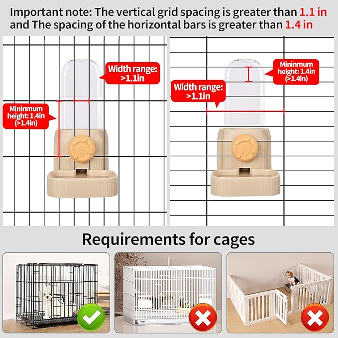 20oz Rabbit Water Dispenser, Small Animal Water Bottle No Drip for Guinea Pig, Rabbit, Gravity Cage Pet Water Dispenser for Cats Puppy Ferret (Khaki)