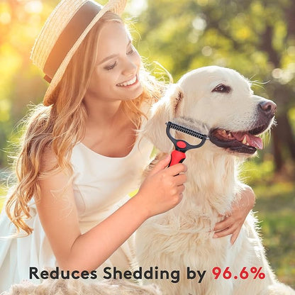 Tpotato Deshedding Dog Brush for Long Haired Dogs Cats,Undercoat Shedding Rake for Dematting Detangling Tangles Matted Fur and Knots,Free Pet Comb,Professional Pet Grooming Supplies Tool Kit,Red