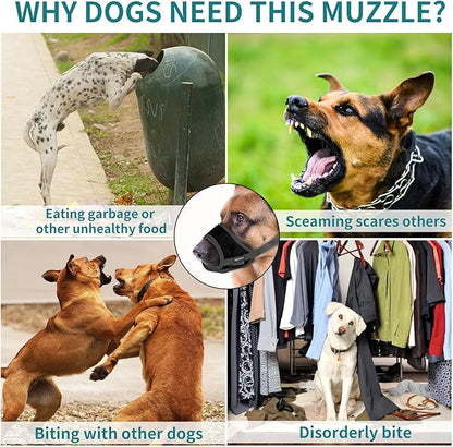 Dog Muzzle for Small Medium Large Dogs, Dog Muzzles for Biting Barking and Chewing Puppy Muzzle Nylon Soft Mesh Breathable Adjustable Loop Muzzle Anti-Dropping (M, Black)