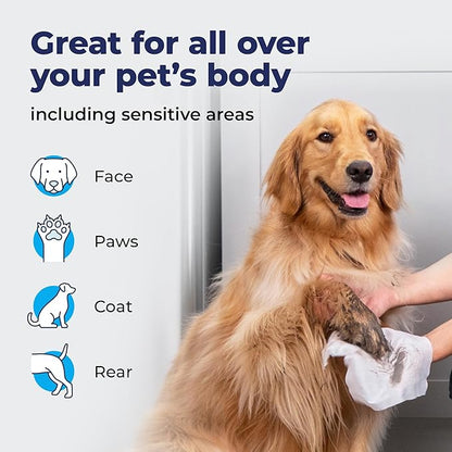 Vetnique Furbliss Hygienic Pet Wipes for Dogs & Cats, Cleansing Grooming & Deodorizing Hypoallergenic Thick Wipes with All Natural Deoplex Deodorizer (Refreshing Scent, 100ct Pouch)