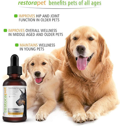 RestoraPet 1-Pack Dog & Cat Beef Liquid Multivitamin | Dog Arthritis Pain Relief | Hip & Joint Vitamins for Dogs - Anti Inflammatory Supplement for Dogs & Cats | Organic & Non-GMO, Vet Approved