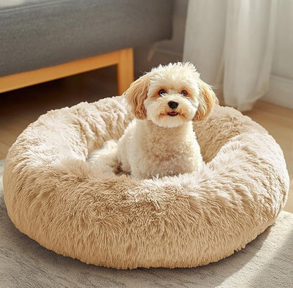 JOLLYVOGUE Dog Beds, Calming Small Dog Bed, Anti-Anxiety Dog Bed for Small Dogs, Fluffy Donut Dog Bed, Cozy Dog Cat Cushion Bed for Small Medium Dogs (24")