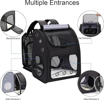 Expandable Cat Carrier Backpack for Cats, Dogs and Small Animals, Portable Pet Travel Carrier, Super Ventilated Design, Airline Approved, Ideal for Traveling/Hiking/Camping, Black