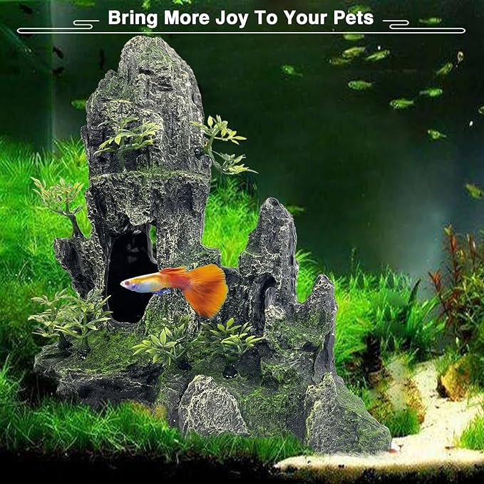 Aquarium Decorations Large and Tall Large Aquarium Decoration for Fish Tank Decorations Fish Tank Ornaments Mountain View Stone Ornament Tree Rock Cave Artificial Fishtank Ornament