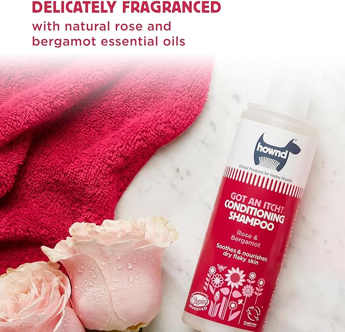 Hownd Got an Itch Soothing & Nourishing 2-in-1 Dog Shampoo and Conditioner for Dry, Flaky, Itchy Skin - Natural Hydrating Vegan Formula for Puppies & Dogs with Sensitive Skin, Rose & Bergamot