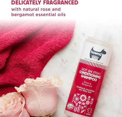 Hownd Got an Itch Soothing & Nourishing 2-in-1 Dog Shampoo and Conditioner for Dry, Flaky, Itchy Skin - Natural Hydrating Vegan Formula for Puppies & Dogs with Sensitive Skin, Rose & Bergamot