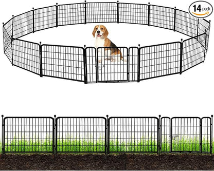 ADAVIN 24 in(H) Garden Fence with Gate, 14 Panels Heavy Duty Iron Metal Animal Barrier Fence, Camping Fence, Garden Fences and Borders for Dogs,Total 34.5 Ft(L), Black