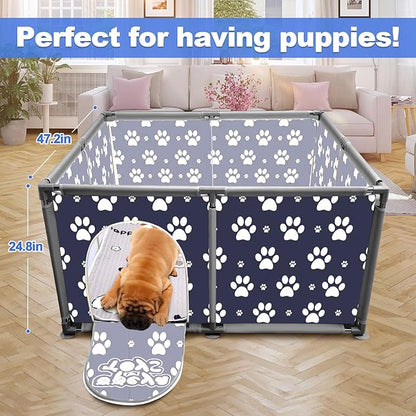 2025 Upgraded Whelping Box for Dogs,24.8’’Extra Tall Dog Whelping Pen with Whelping Pad,Dog Whelping Supplies for Large Small Breed Dogs(47" Dia.x24.8 H) (Dark Blue)