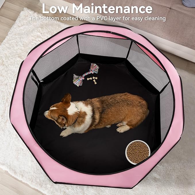 A4Pet Dog Playpen, Pet Playpen Indoor/Outdoor - Portable, Foldable Design - Ideal for Puppies, Kittens, and Small Animals - Removable Zipper & Collapsible Travel Bowl