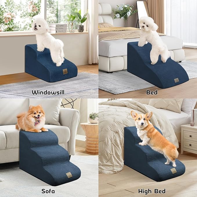 Mestuel 2-Tiers Extended Dog Stairs Steps for Couch Sofa, Dog Stairs for Small Dogs, Pet Stairs Ramp Ladder Friendly to Small Old Joint Injury Dogs Cats,Non-Slip & Washable,Blue