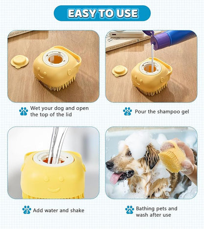 4PCS Dog Bath Brush  Soft Silicone Pet Grooming & Shampoo Scrubber for Dogs and Cats, Massage Brush for Bathing & Cleaning (Yellow & Blue)