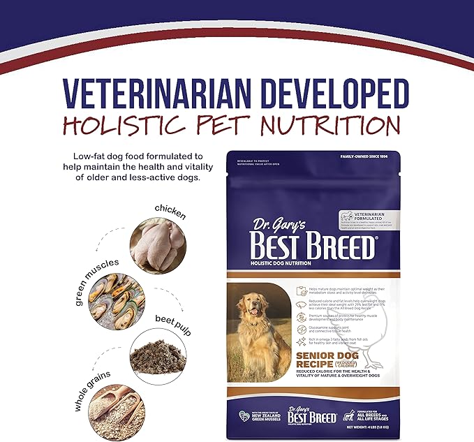 Best Breed Senior Dog Diet (Reduced Calorie) Made in USA [Natural Dry Dog Food] - 4lbs.