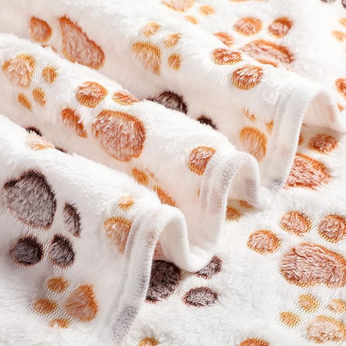 Tegeme 12 Pieces Pet Blanket Soft Fleece Dog Fluffy Doggie Warm Felt Throw Spring Cute Paw Print Puppy Kitten Sleep Mat Bed Covers for Cat(23 x 16 Inch,White)