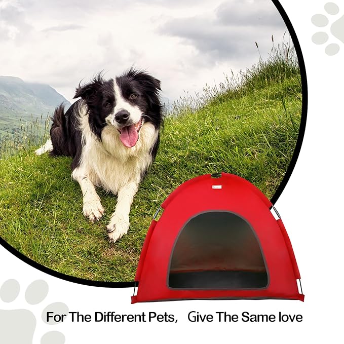 Red, Large Cat & Dog Waterproof Tent House - Washable Indoor/Outdoor Bed, Cave Nest for Small Pets