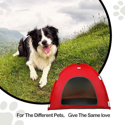 Red, Large Cat & Dog Waterproof Tent House - Washable Indoor/Outdoor Bed, Cave Nest for Small Pets