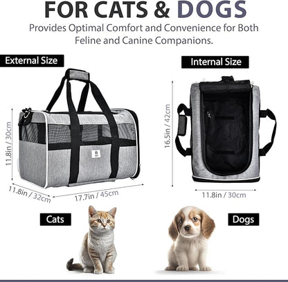 Pet Carrier with Wheels by Birch & Key – Grey Color - Airline Approved Rolling Pet Carrier – Soft Dog & Cat Travel Carrier - Small Dog Carrier – Removable Wheels - 17.5” x 12” x 12”