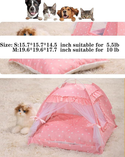 Cat Princess Bed Tent House - Kitty Cute Tent Indoor,Small Dog House Indoor/Outdoor Cave Nest Bed Small Dog Tent for Cat,Puppy Tent (15.7"x15.7"x14.5"/Pink)