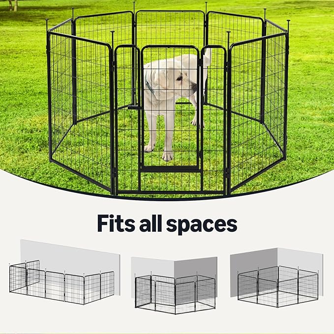 Amazon Basics Dog Playpen, 8 Panels Metal Fence with Door, Foldable for Indoor and Outdoor Use, Suitable for Small to Medium Sized Dogs, 36 Inch Height, Black