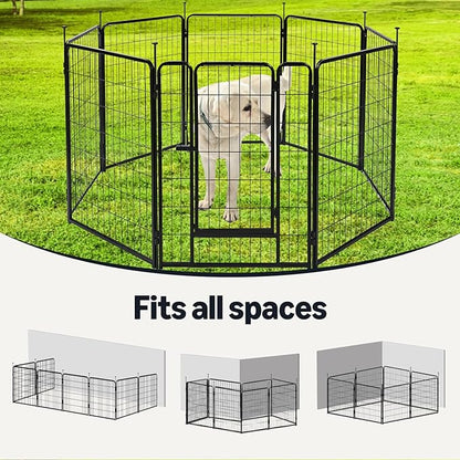 Amazon Basics Dog Playpen, 8 Panels Metal Fence with Door, Foldable for Indoor and Outdoor Use, Suitable for Small to Medium Sized Dogs, 36 Inch Height, Black