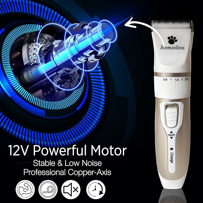 Dog Grooming Shaver Kit Clippers Low Noise Rechargeable Cordless Electric Quiet Hair Clippers Set for Dogs Cats Pets (White)