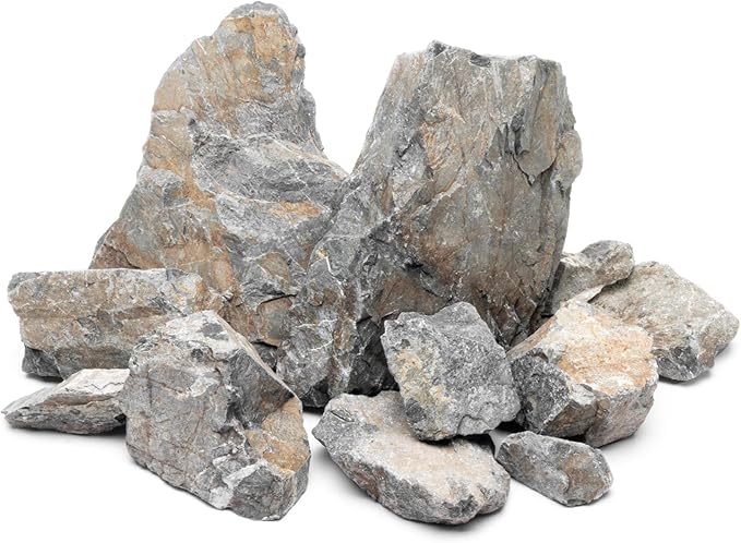 SubstrateSource Natural Stone for Aquarium, Terrarium, Paludarium, Reptile Enclosures - Set of Decorative Rocks for Landcapes, Aquascaping, Fish Tank Decor (Manten Stone, 30 Pounds, 2-8")