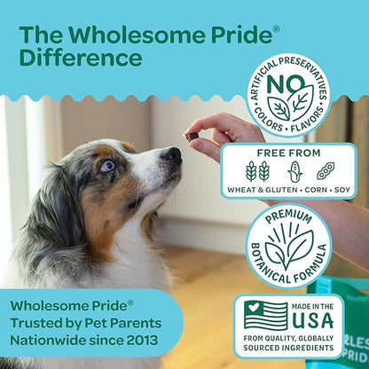 Wholesome Pride Calming Supplement for Dogs - 90 Soft Chews - Natural Anxiety Relief, Separation & Noise Stress Support with Herbal Ingredients, No Melatonin, Non-Drowsy