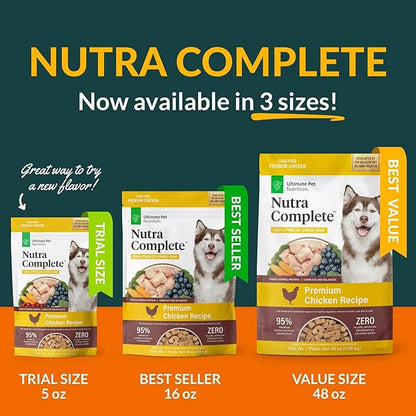 ULTIMATE PET NUTRITION Nutra Complete Raw Freeze Dried Dog Food, Veterinarian Formulated with Antioxidants, Prebiotics & Amino Acids (5 Ounce, Chicken)