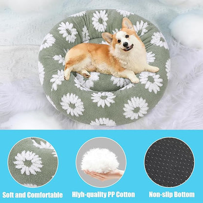 HYQ Small Dog Bed, Cat Beds for Indoor Cats, Dog Beds for Small Dogs with Anti-Slip Bottom, Cute Puppy Bed Washable-White-20inch