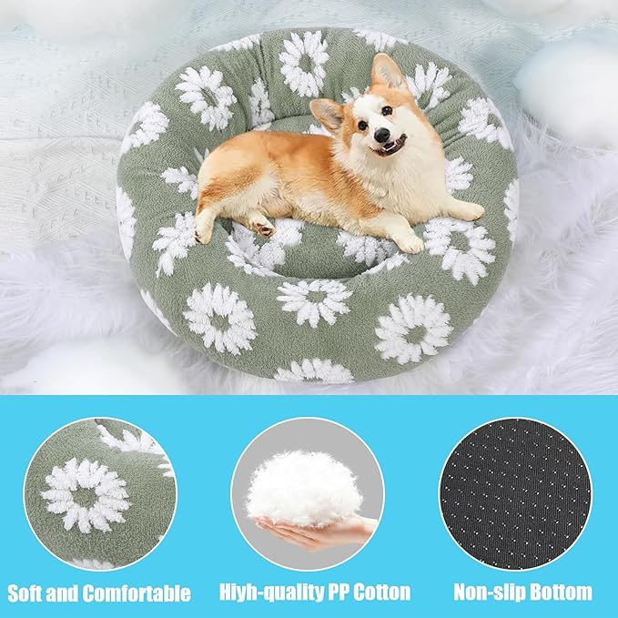 HYQ Small Dog Bed, Cat Beds for Indoor Cats, Dog Beds for Small Dogs with Anti-Slip Bottom, Cute Puppy Bed Washable-White-17inch
