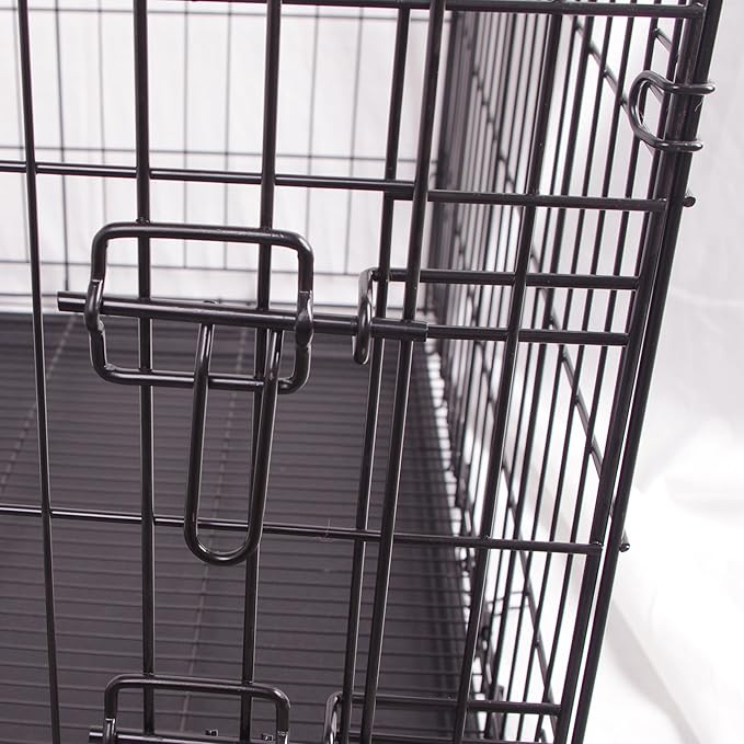 Durable, Foldable Metal Wire Dog Crate with Tray, Single Door, 35.6 x 22 x 24.5 Inches, Black
