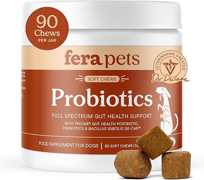Fera Pets Probiotics for Dogs with Prebiotics and Postbiotics - Full Spectrum Gut Health Support - Promotes a Balanced Gut Microbiome - Boosts Immune Health - 90 Soft Chews
