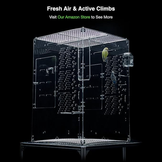 GuineaLoft Custom Acrylic Bird Cage (Model-ET2) - Crystal Clear, Small, Medium, Large Cages for Birds, Custom Made, Optional Personalized Name Plate, Background, Accessories, Visit GuineaLoft Store