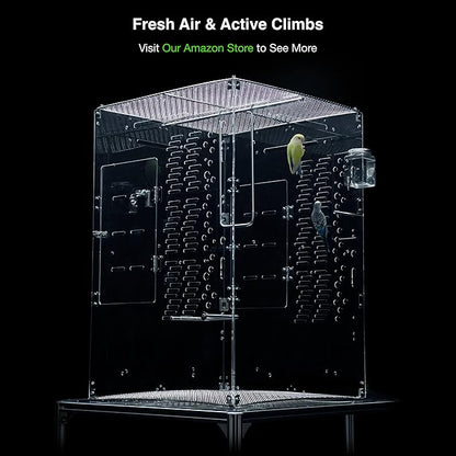 GuineaLoft Custom Acrylic Bird Cage (Model-ET2) - Crystal Clear, Small, Medium, Large Cages for Birds, Custom Made, Optional Personalized Name Plate, Background, Accessories, Visit GuineaLoft Store