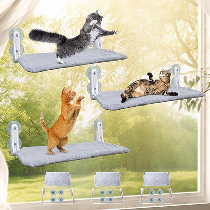 L&W BROS. 3Pc Heavy Duty Cat Window Perch, 50lb Load Foldable Hammock with Strong Suction Cups, Window Bed for Large & Multiple Cats (L 3Pc)