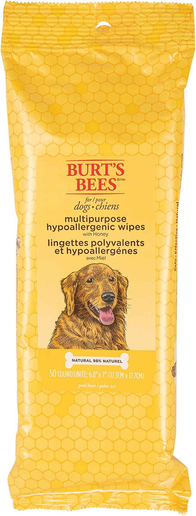 Burt's Bees for Pets Multipurpose Dog Wipes with with Honey, 2pk, 98% Natural Origin Formulas, Hypoallergenic Dog Wipes Cleaning, Dog Cleaning Wipes, Dog Wipes for Paws and Butt, 2pk, 50ct
