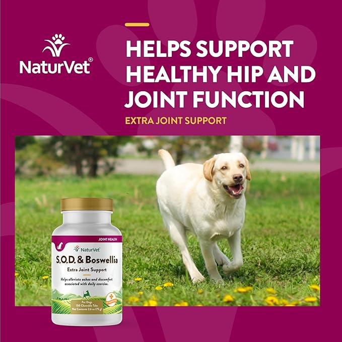 NaturVet S.O.D. & Boswellia Extra Joint Support Dog Supplement  Dog Hip Supplement  Helps Alleviate Aches, Pain  for Dog Flexibility, Healthy Joint Function  150 Ct. Chewable Tablets