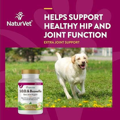 NaturVet S.O.D. & Boswellia Extra Joint Support Dog Supplement  Dog Hip Supplement  Helps Alleviate Aches, Pain  for Dog Flexibility, Healthy Joint Function  150 Ct. Chewable Tablets