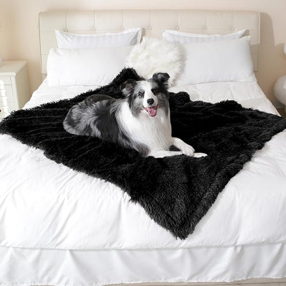 gogobunny Waterproof Dog Blanket for Large Dogs, Cats, Puppy, Reversible Faux Fur Pet Throw Blanket, Washable, Calming Furniture Protection for Sofa Bed (50x60 Inch (Pack of 1), Black)