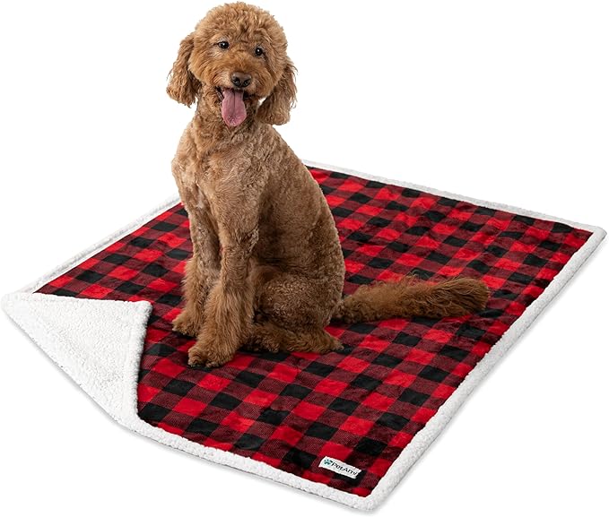 PetAmi WATERPROOFDog Blanket for Bed, XL Dog Pet Blanket Couch Cover Protection, Sherpa Fleece Leakproof Bed Blanket for Crate Kennel Sofa Furniture Protector, Reversible Soft Plush 80x60 Checker Red
