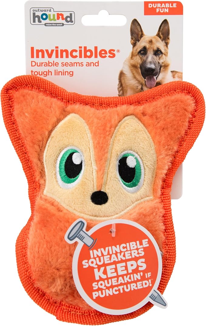Outward Hound Durablez Minis Stuffing-Free Squeaky Plush Dog Toy for Puppies & Small Dogs - Interactive, Soft Yet Tough, No Mess, Jumbo Squeaker, Long-Lasting Play, Fox