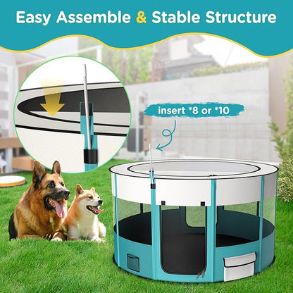 Foldable Playpen for Dogs, 110cm*110cm Waterproof Portable Dog Cat Crate Pet Exercise Kennel Tent, Puppy Kitten Cage with Shade Cover, Indoor House Outdoor Travel Use for Dog, Cat, Rabbit, Large