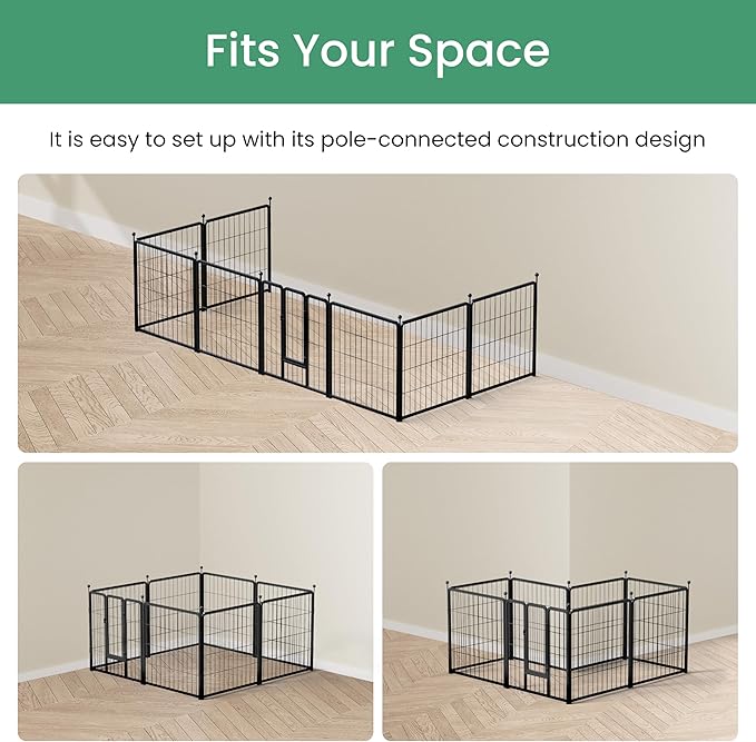 Dog Playpen 24 Inch 8 Panels, Heavy Duty Metal Pet Playpen Indoor Outdoor for Camping, Yard, RV, Garden Fence, Privacy Patio, Black